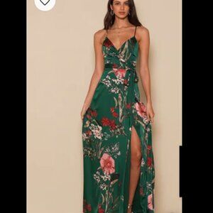 Lulu’s “Still the One” Satin Dress women’s SMALL in emerald green